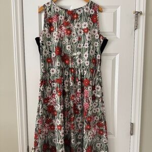 Flower pattern silky midi dress